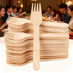 Beige 100-Pack 16cm Wooden Disposable Forks, Compostable Eco-Friendly Cutlery for Parties & Events (1 pack)