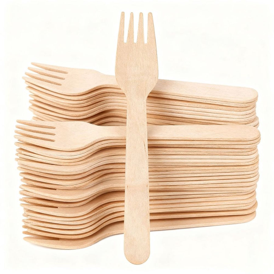 Beige 100-Pack 16cm Wooden Disposable Forks, Compostable Eco-Friendly Cutlery for Parties & Events (1 pack)