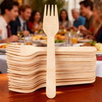 Beige 100-Pack 16cm Wooden Disposable Forks, Compostable Eco-Friendly Cutlery for Parties & Events (1 pack)