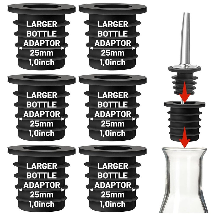 6-Pack Silicone Wine Bottle Stoppers & Pourer Adapters, Fits 25mm Neck Bottles for Liquor & Olive Oil (1 set)