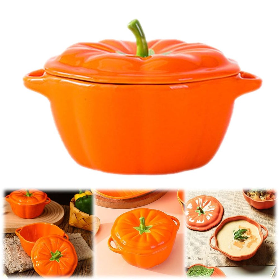 Pumpkin Dutch Oven, Mini Ceramic Casserole Pot with Lid, Pumpkin-Shaped Baking Dish for Soufflés and Sides, Perfect Oven-to-Table Cookware (Orange)