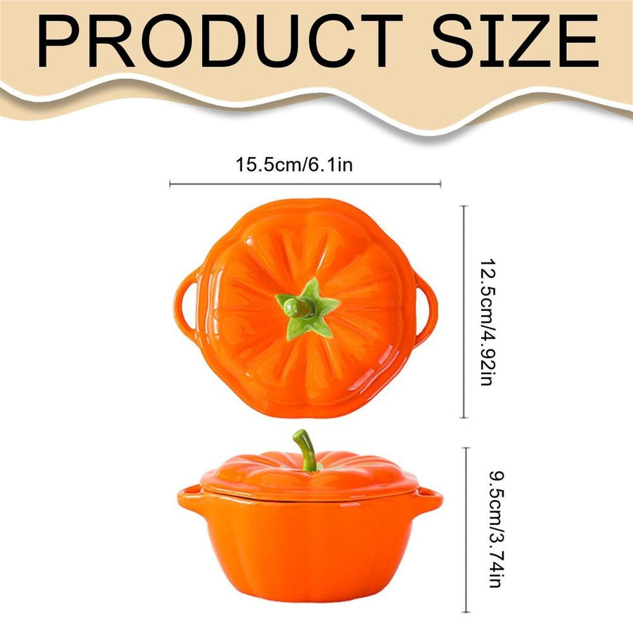Pumpkin Dutch Oven, Mini Ceramic Casserole Pot with Lid, Pumpkin-Shaped Baking Dish for Soufflés and Sides, Perfect Oven-to-Table Cookware (Orange)