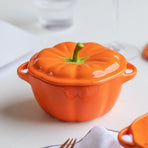 Pumpkin Dutch Oven, Mini Ceramic Casserole Pot with Lid, Pumpkin-Shaped Baking Dish for Soufflés and Sides, Perfect Oven-to-Table Cookware (Orange)