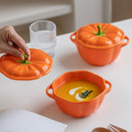 Pumpkin Dutch Oven, Mini Ceramic Casserole Pot with Lid, Pumpkin-Shaped Baking Dish for Soufflés and Sides, Perfect Oven-to-Table Cookware (Orange)