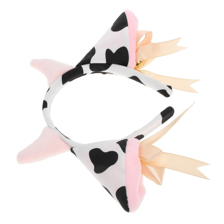 Plush Cow Headband with Bell Elastic Fit Party Costume Accessory