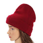 Unisex Dark Red Double Knit Fleece Winter Beanie Hat Outdoor Ski