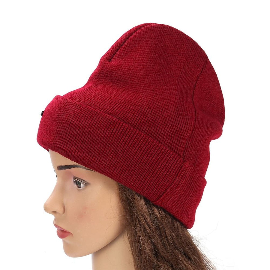 Unisex Dark Red Double Knit Fleece Winter Beanie Hat Outdoor Ski