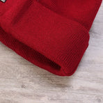 Unisex Dark Red Double Knit Fleece Winter Beanie Hat Outdoor Ski