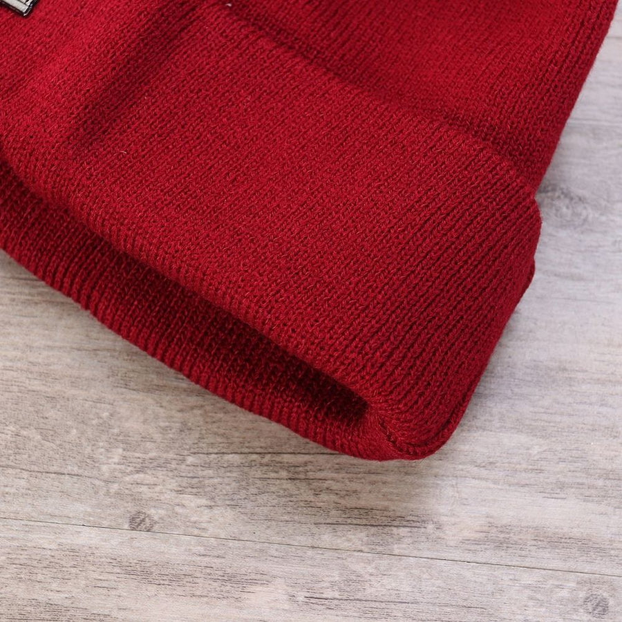 Unisex Dark Red Double Knit Fleece Winter Beanie Hat Outdoor Ski