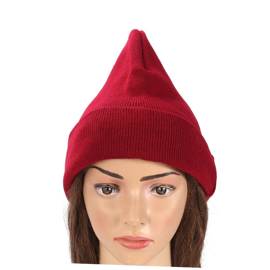 Unisex Dark Red Double Knit Fleece Winter Beanie Hat Outdoor Ski
