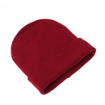 Unisex Dark Red Double Knit Fleece Winter Beanie Hat Outdoor Ski