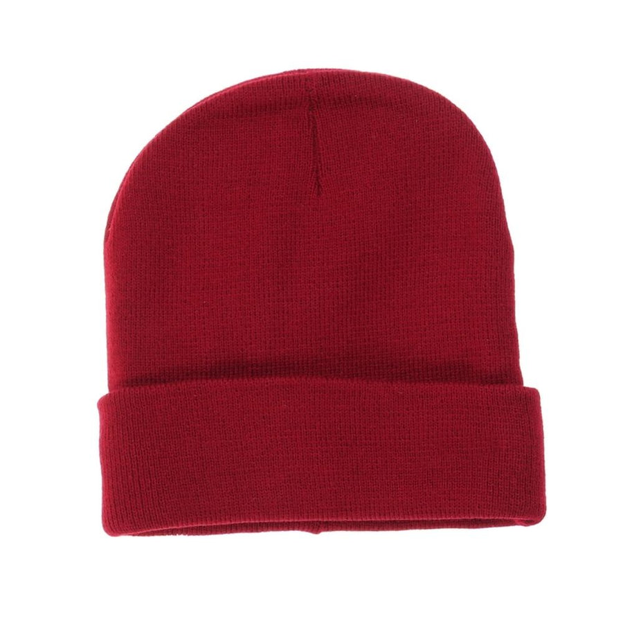 Unisex Dark Red Double Knit Fleece Winter Beanie Hat Outdoor Ski