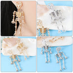 Skeleton Dangle Earrings, Rhinestone Statement Jewelry for Women, Fashion Party Accessory