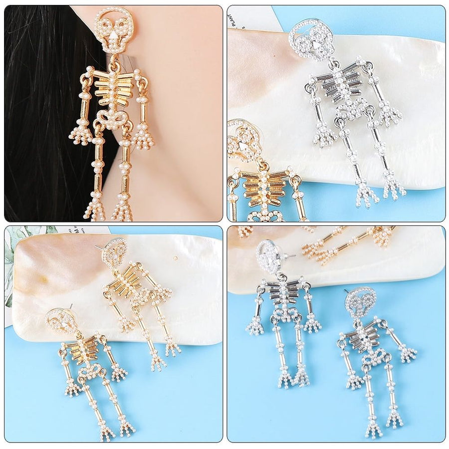 Skeleton Dangle Earrings, Rhinestone Statement Jewelry for Women, Fashion Party Accessory