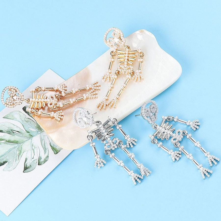 Skeleton Dangle Earrings, Rhinestone Statement Jewelry for Women, Fashion Party Accessory
