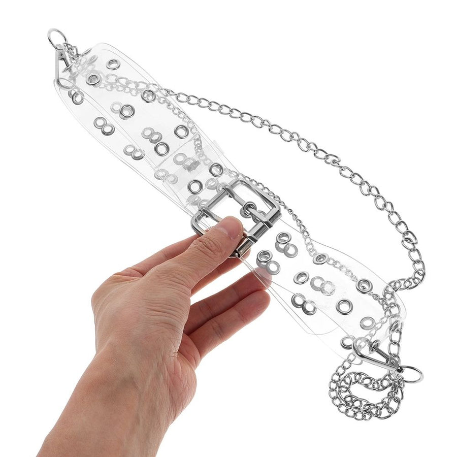 Clear Plastic Waist Belt with Double Buckle and Chain for Trendy Casual Outfits