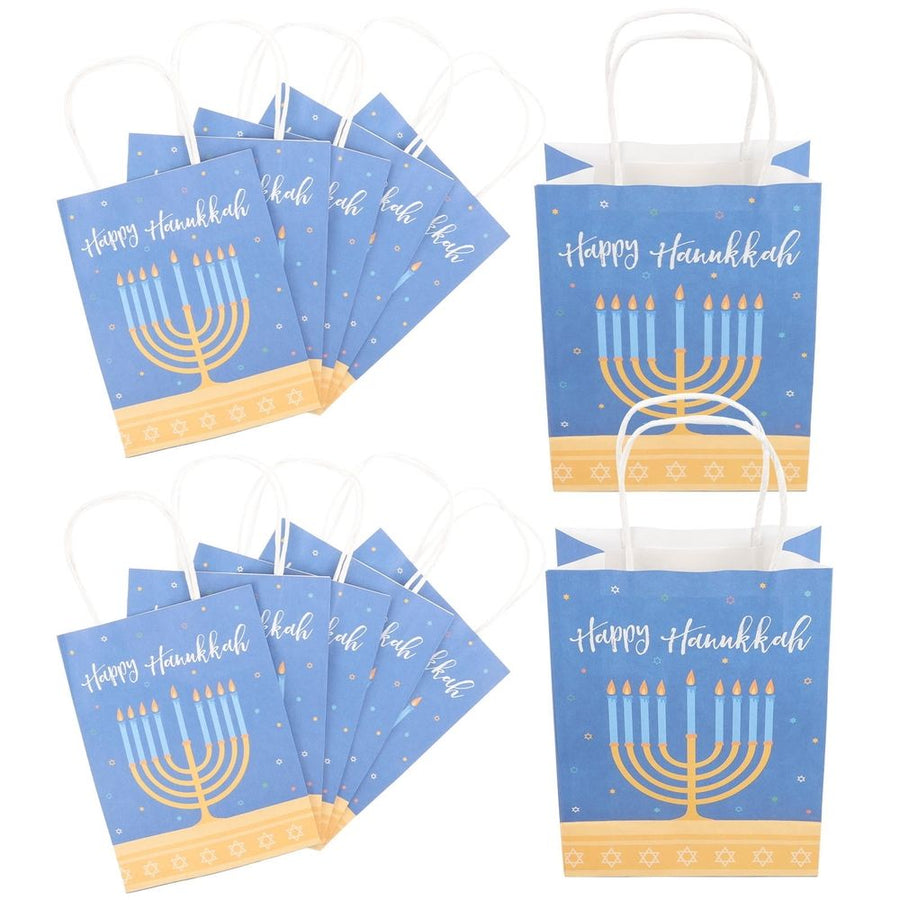 12pcs Adorable Paper Bags Blue Hanukkah Theme for Party Supply and Friends