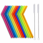 13 Pcs Wide Reusable Bent Silicone Straws, Colorful for Thick Drinks, 2 Brushes Easy Cleaning