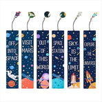10PCS Space Ship Theme Bookmarks with Metal Charms Planet Inspirational Quotes Cards for Kids Boys Girls