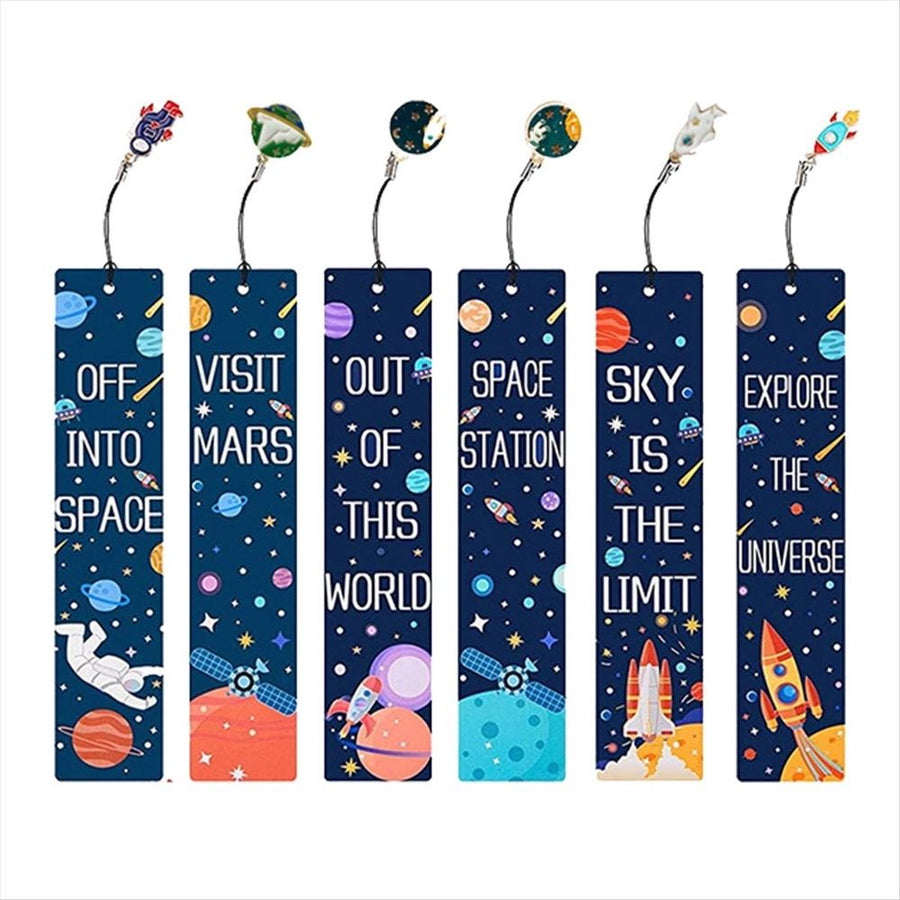 10PCS Space Ship Theme Bookmarks with Metal Charms Planet Inspirational Quotes Cards for Kids Boys Girls