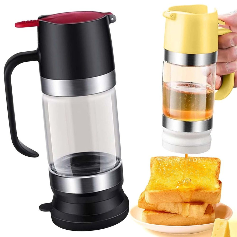 Glass Honey Dispenser, No Drip Honey Container Jar with Handle, Mess Free Dispenser for Honey and Syrup