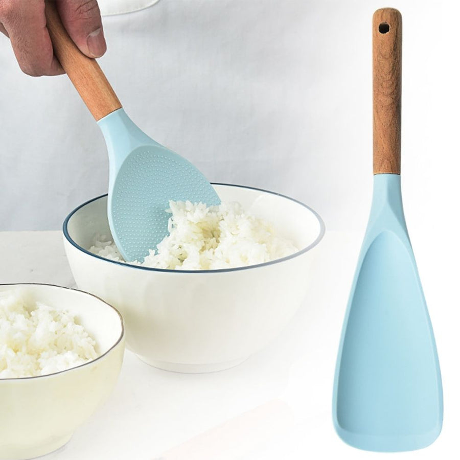Multifunctional Silicone Spatula with Long Wood Handle, Silicone Cooking Spoon, Salad Spatula with Wooden Grip – Textile, for Silicone Spatula with Long Handle and Wood Grip