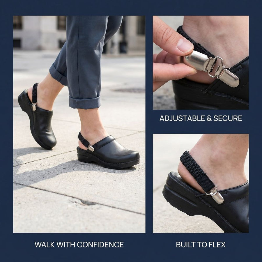 1 Pair Black Elastic Heel Strap with Anti- Metal Buckle for Sandals and Clogs Comfort Fit