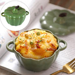 Pumpkin Dutch Oven, Mini Ceramic Casserole Dish with Lid, Pottery Baking Dish for Soufflés and Sides, Cute and Functional for Tabletop Serving (Green)