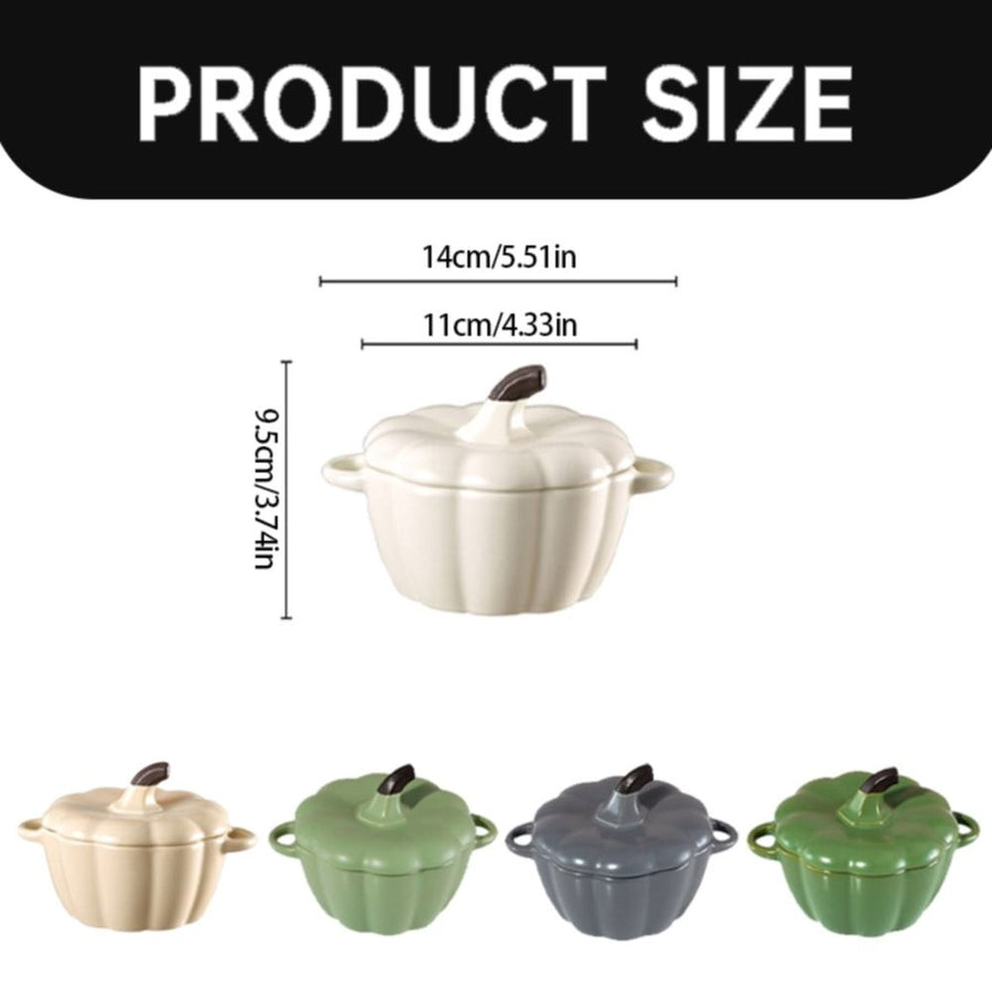 Pumpkin Dutch Oven, Mini Ceramic Casserole Dish with Lid, Pottery Baking Dish for Soufflés and Sides, Cute and Functional for Tabletop Serving (Green)