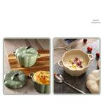 Pumpkin Dutch Oven, Mini Ceramic Casserole Dish with Lid, Pottery Baking Dish for Soufflés and Sides, Cute and Functional for Tabletop Serving (Green)