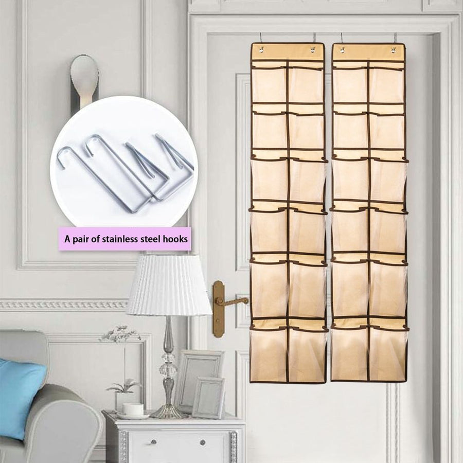 Over The Door Shoe Organizer, 12 Large Mesh Pockets, Hanging Shoe Organizer for Door, Large Capacity Shoe Hanging Storage Bag with 2 Hooks