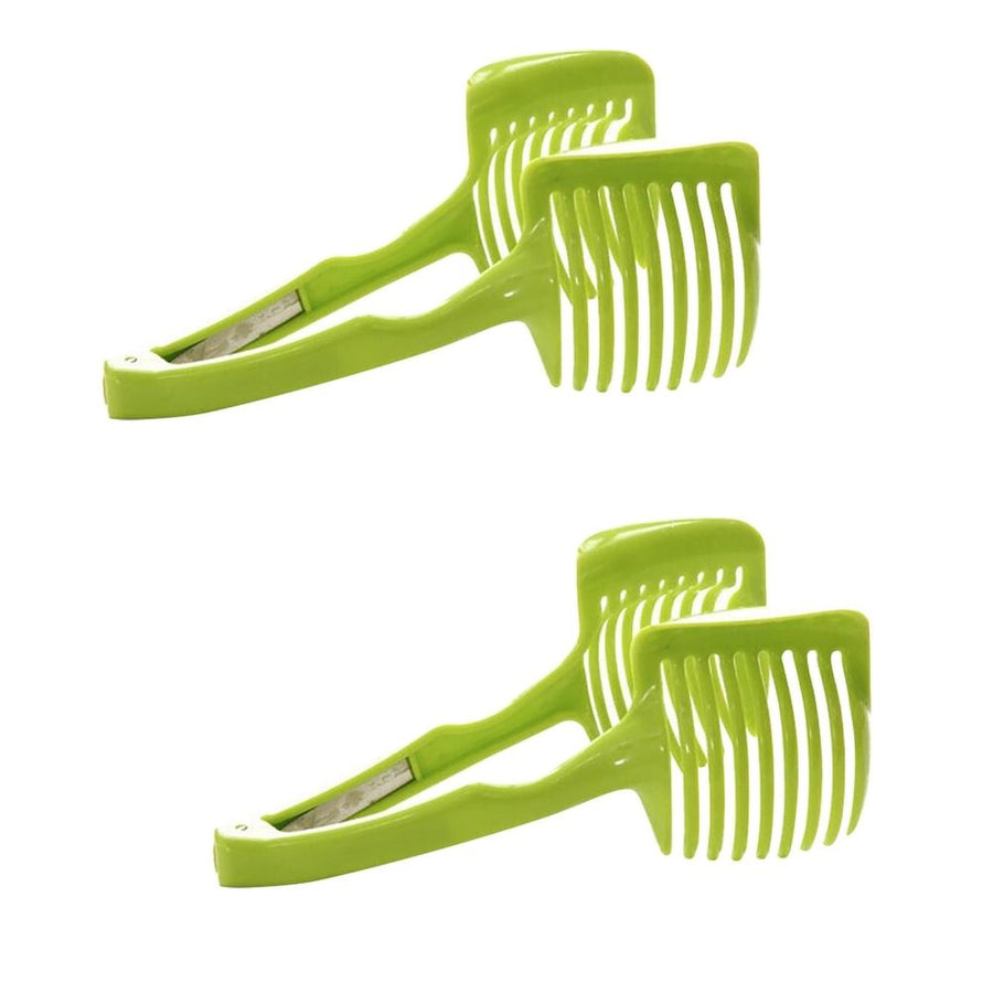2Pcs Tomato Slicer and Lemon Slicer, Multipurpose Round Fruit Slicer, Plastic Tomato Holder for Slicing, Easy Fruit Cutter & Vegetable Tools, Potato and Lemon Slicer for Quick Kitchen Tools