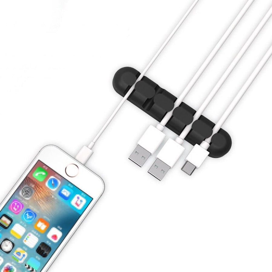 Adjustable Adhesive Wire Cord Organizer Clips for Charging and Audio Cables, Black Cable Management Solution
