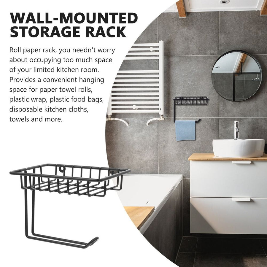 Modern Black Wall-Mounted Roll Paper Holder - Stylish Bathroom Tissue Rack