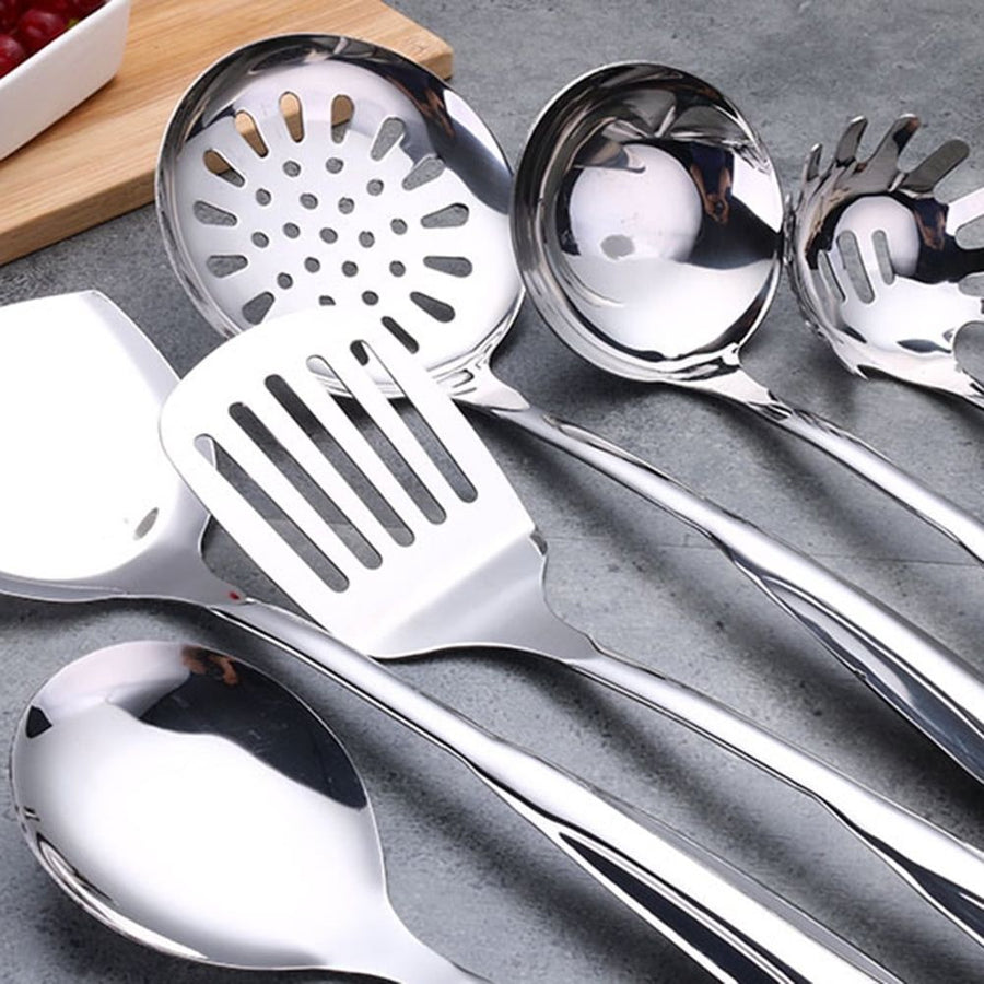 1Pc Kitchen Gadget Stainless Steel Cooking Utensil with Hollow Handle Plated Silver