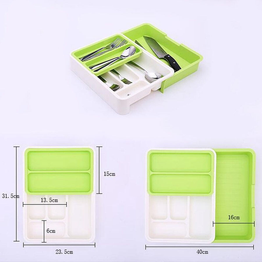 Kitchen Organizer Telescopic Storage Box Multi-Divided Design for Cutlery