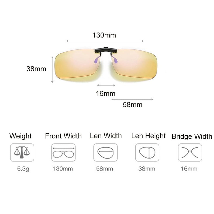 Clip on Sunglasses Anti-Blue Light Glasses Clip Relief of Headaches Dry Eyes Unisex Adults Clear