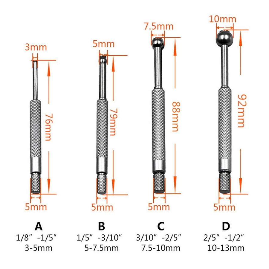 4 Pcs Steel Full Ball Type Gage Telescoping Hole Gages Set Tensile Column Mesuring Tool Silver