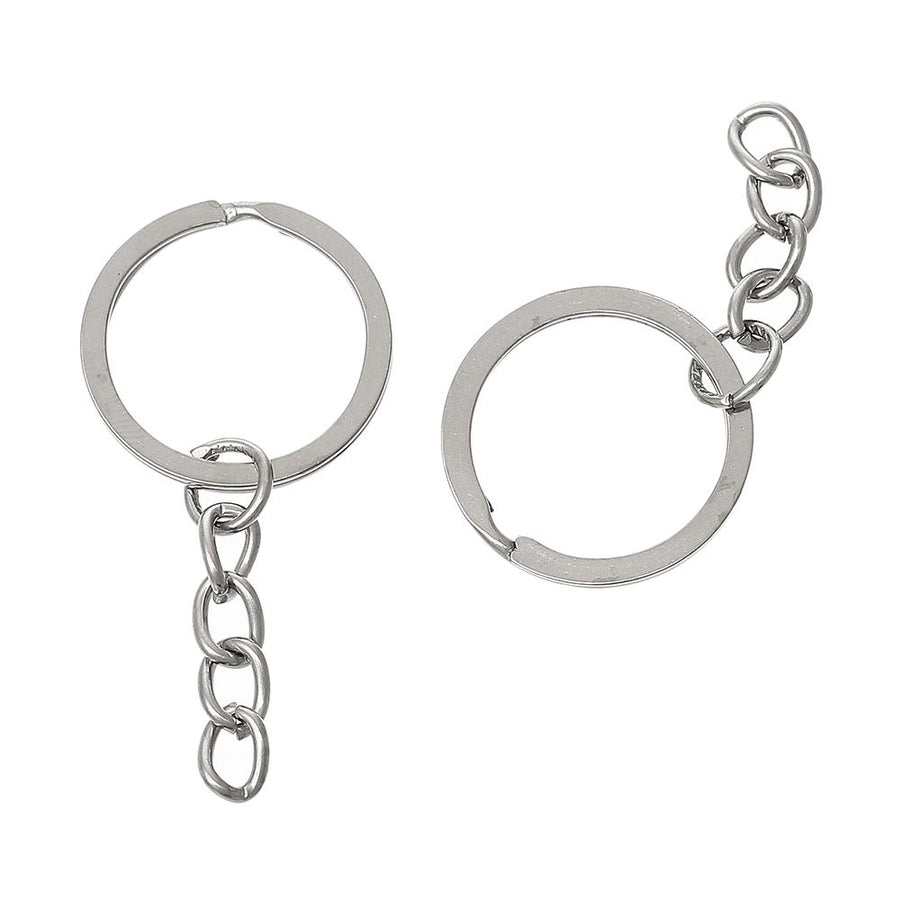 20Pcs Metal Split Rings Chain Circle Key Ring Keychain Silver