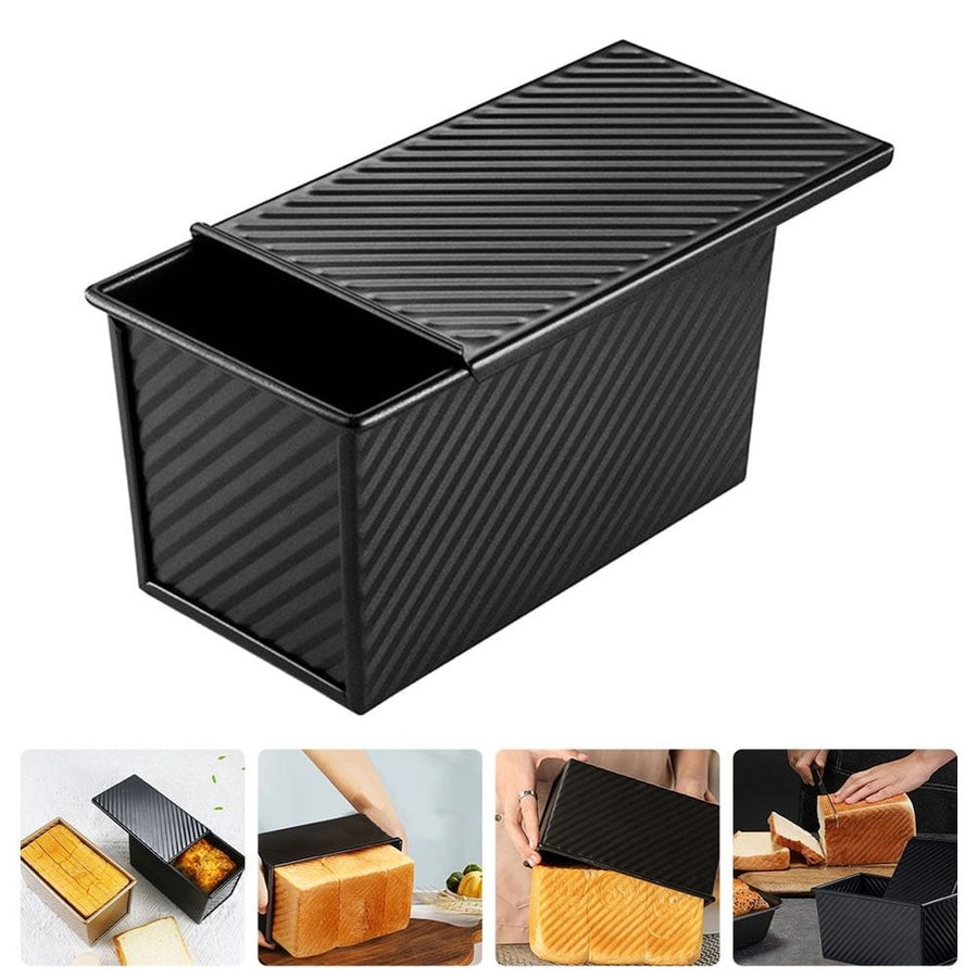 Black Carbon Steel Loaf Pan with Lid Nonstick Bread Baking Pan for Kitchen Use