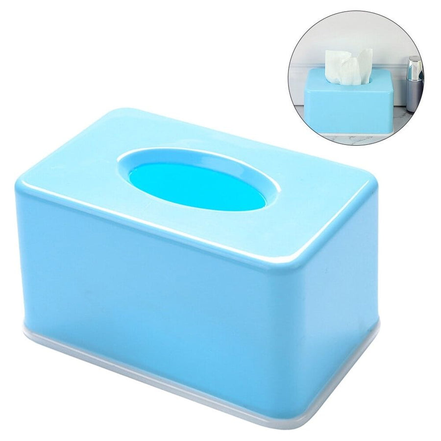 Plastic Blue Tissue Box Cover Rectangular for Desk Bathroom and Car Use