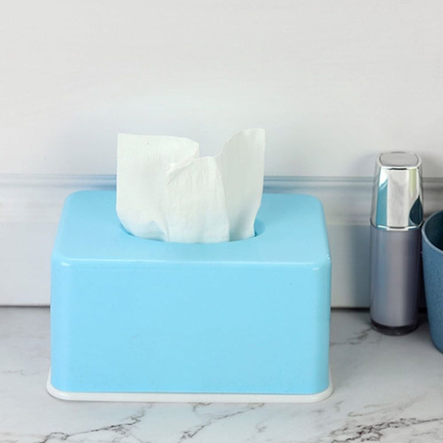Plastic Blue Tissue Box Cover Rectangular for Desk Bathroom and Car Use