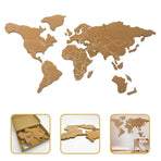 World Map Cork Board with Self-Adhesive Brown Wood Frame for Home Wall Decor and Office Use