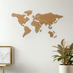 World Map Cork Board with Self-Adhesive Brown Wood Frame for Home Wall Decor and Office Use