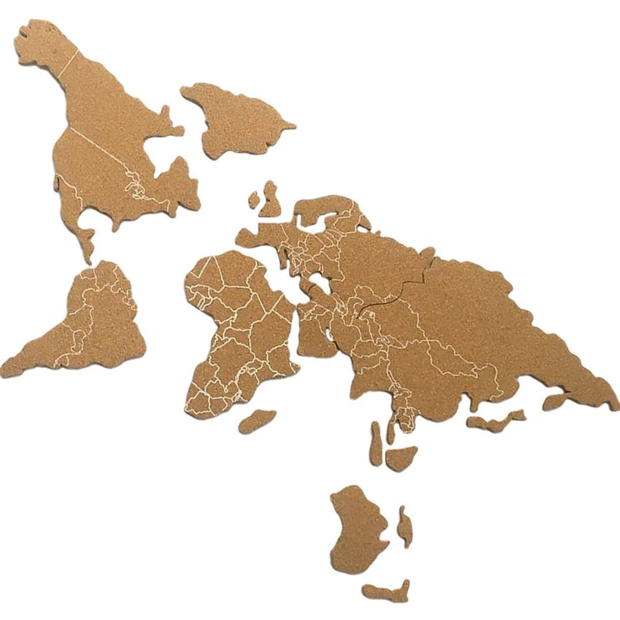 World Map Cork Board with Self-Adhesive Brown Wood Frame for Home Wall Decor and Office Use