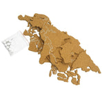 World Map Cork Board with Self-Adhesive Brown Wood Frame for Home Wall Decor and Office Use