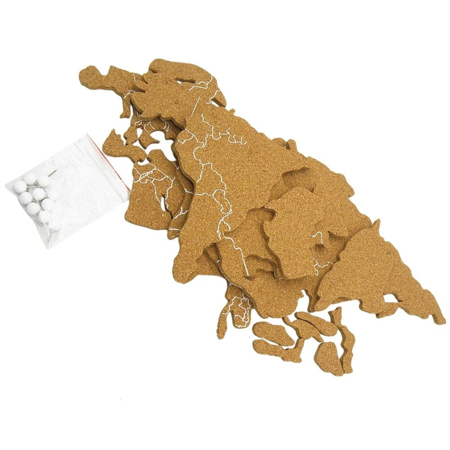 World Map Cork Board with Self-Adhesive Brown Wood Frame for Home Wall Decor and Office Use