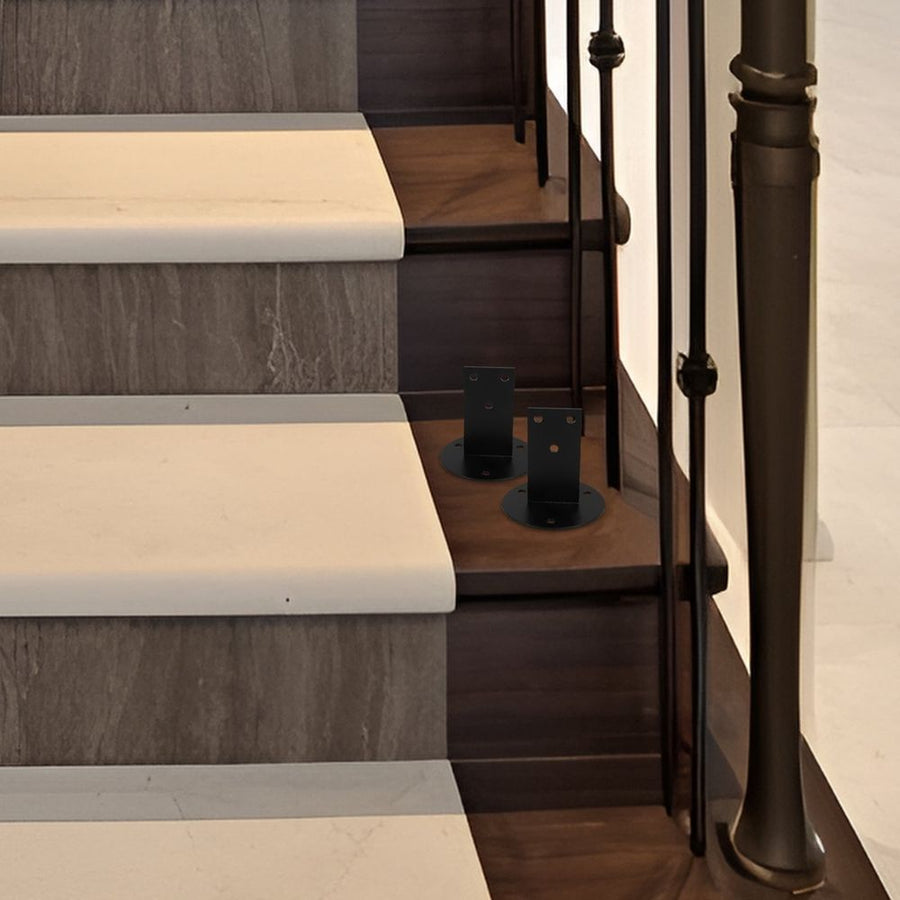 2Pcs Black Metal Handrail Bracket for Indoor Stairs Sleek Durable Staircase Support