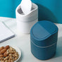 Dark Blue Desktop Trash Can with Odor-Reducing Lid for Home Use