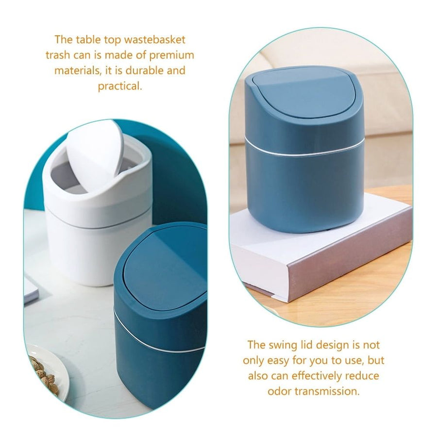 Dark Blue Desktop Trash Can with Odor-Reducing Lid for Home Use